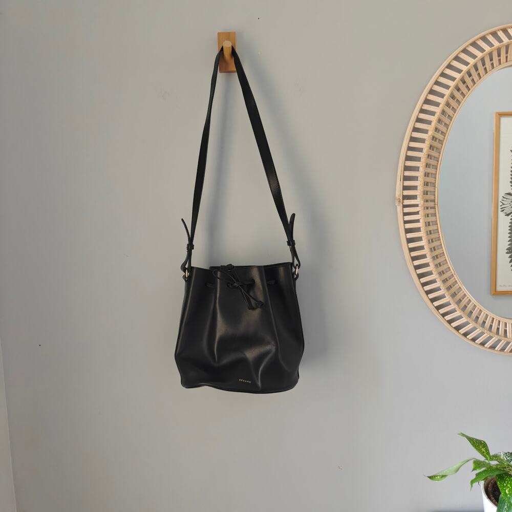 Sézane Farrow  Bag Purse Smooth Black Heritage Leather Bucket Crossbody